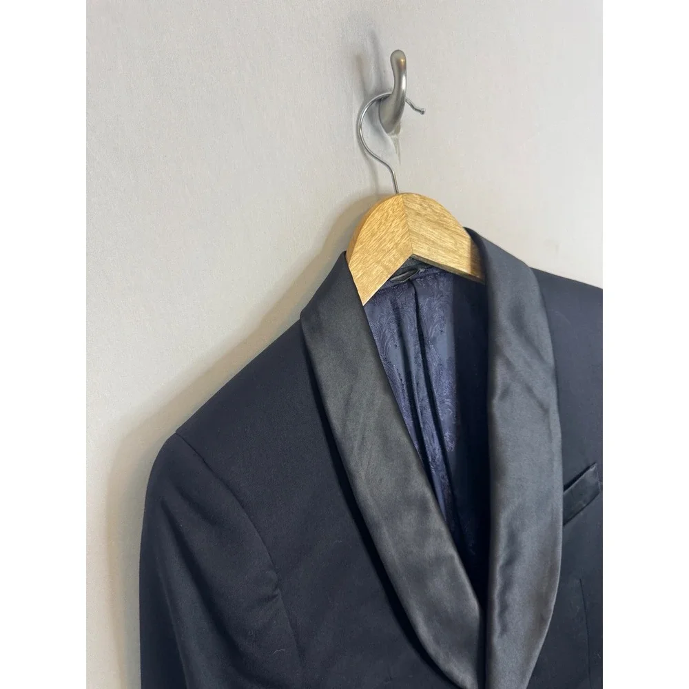 Indochino Mens 34R Wool Cashmere Silk Tuxedo Blazer Black Shawl Lapel‎ Jacket